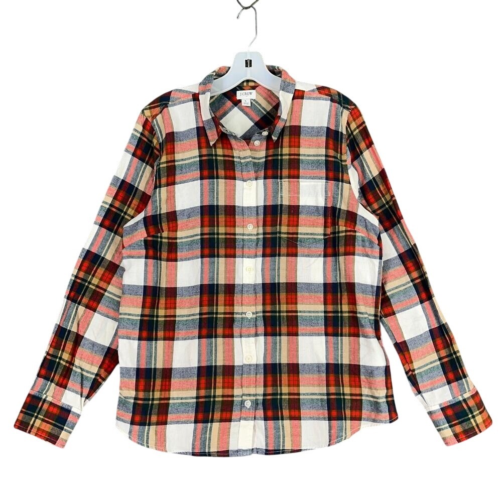 J Crew Classic Plaid Shirt‎ Women L Casual Relaxed Work Wear Everyday Silhouette